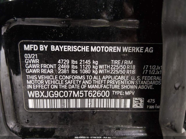 Продажа на аукционе авто 2021 Bmw X1 Xdrive28i, vin: WBXJG9C07M5T62600, номер лота: 45555118
