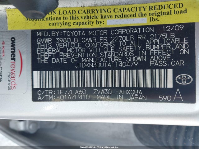 Продажа на аукционе авто 2010 Toyota Prius Iv, vin: JTDKN3DU1A1140479, номер лота: 45555134