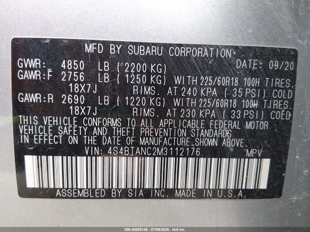 2021 Subaru Outback Limited მანქანა იყიდება აუქციონზე, vin: 4S4BTANC2M3112176, აუქციონის ნომერი: 45555148