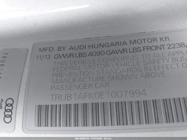 Продаж на аукціоні авто 2014 Audi Tts 2.0t, vin: TRUB1AFK0E1007994, номер лоту: 45555154