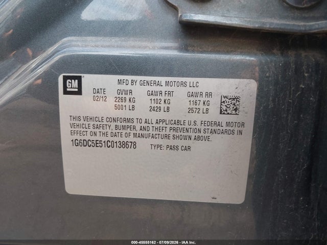 Продажа на аукционе авто 2012 Cadillac Cts Standard, vin: 1G6DC5E51C0138678, номер лота: 45555162
