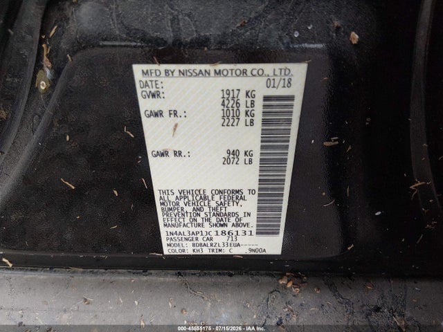 Продаж на аукціоні авто 2018 Nissan Altima 2.5 Sl, vin: 1N4AL3AP1JC186131, номер лоту: 45555175