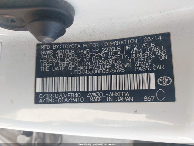JTDKN3DU8F0396695 Toyota Prius Two