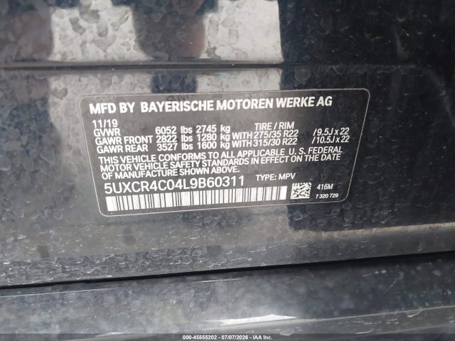 5UXCR4C04L9B60311 BMW X5 Sdrive40i