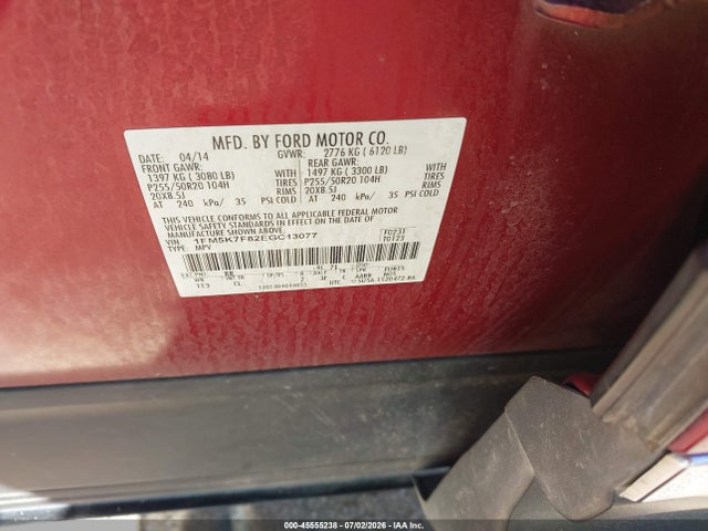 Auction sale of the 2014 Ford Explorer Limited, vin: 1FM5K7F82EGC13077, lot number: 45555238