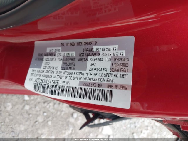 Aukcja sprzedaży 2020 Mazda Cx-9 Touring, vin: JM3TCBCY4L0419899, numer aukcji: 45555292