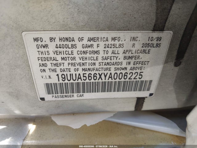 Auction sale of the 2000 Acura Tl 3.2, vin: 19UUA566XYA006225, lot number: 45555306