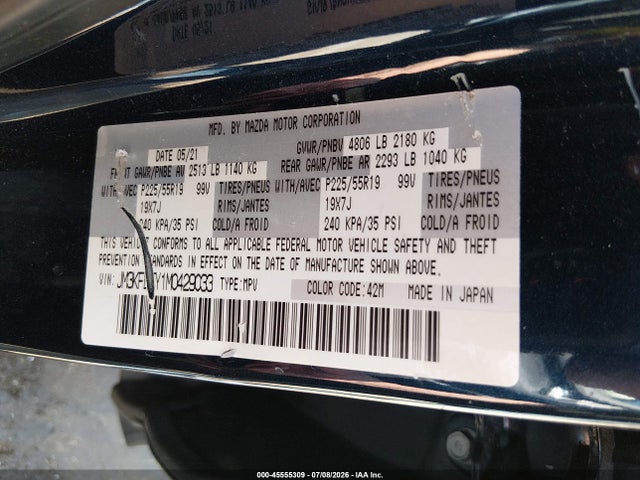 2021 Mazda Cx-5 Signature მანქანა იყიდება აუქციონზე, vin: JM3KFBEY1M0429033, აუქციონის ნომერი: 45555309