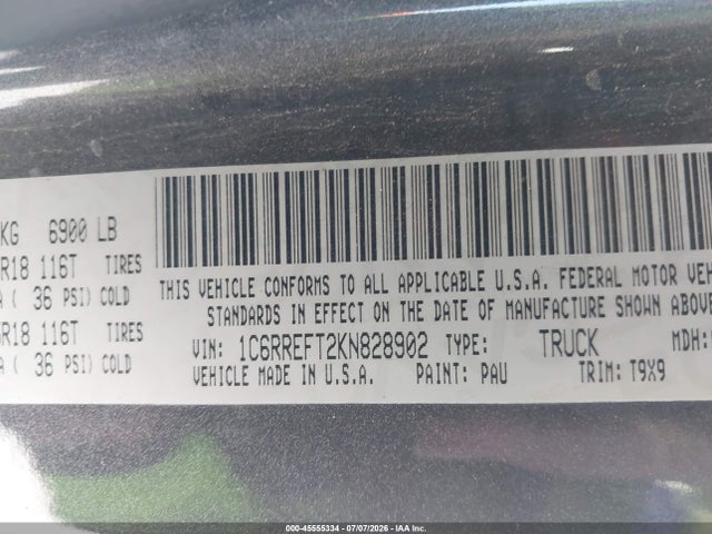 Aukcja sprzedaży 2019 Ram 1500 Big Horn/lone Star  4x2 5'7 Box, vin: 1C6RREFT2KN828902, numer aukcji: 45555334