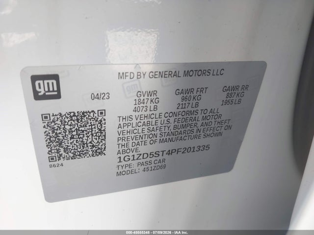 45555348 :رقم المزاد ، 1G1ZD5ST4PF201335 vin ، 2023 Chevrolet Malibu Fwd 1lt مزاد بيع