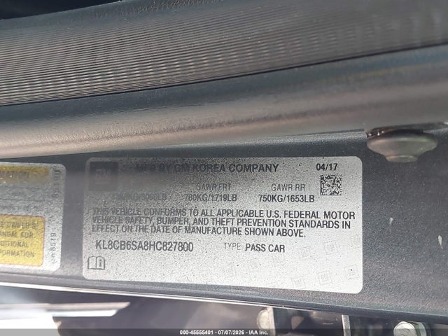 45555401 :رقم المزاد ، KL8CB6SA8HC827800 vin ، 2017 Chevrolet Spark Ls Cvt مزاد بيع