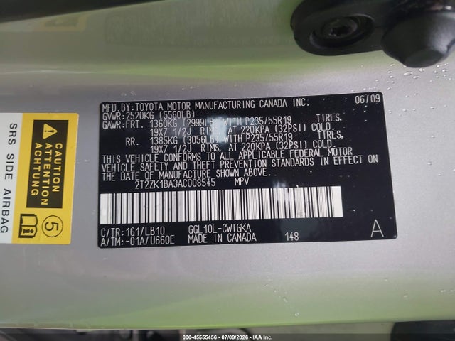 Продажа на аукционе авто 2010 Lexus Rx 350, vin: 2T2ZK1BA3AC008545, номер лота: 45555456