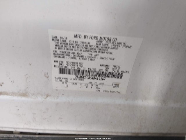 45555461 :رقم المزاد ، 2FMGK5C85JBA14267 vin ، 2018 Ford Flex Sel مزاد بيع
