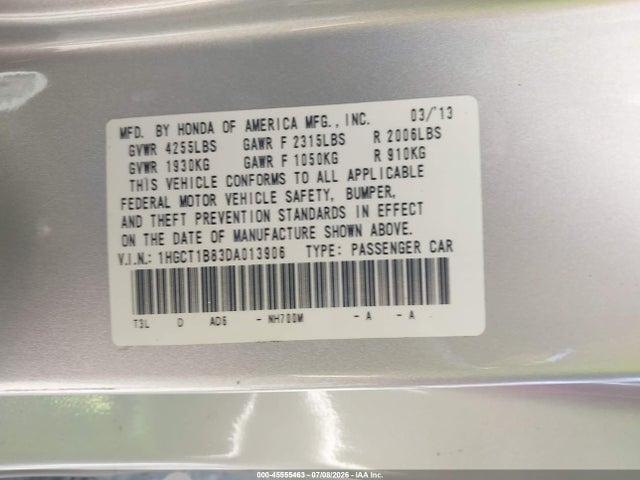 Aukcja sprzedaży 2013 Honda Accord Ex-l, vin: 1HGCT1B83DA013906, numer aukcji: 45555463
