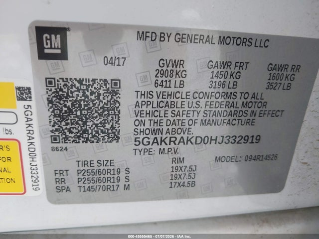 Aukcja sprzedaży 2017 Buick Enclave Convenience, vin: 5GAKRAKD0HJ332919, numer aukcji: 45555465