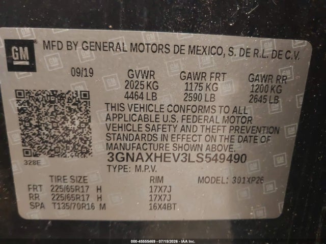 3GNAXHEV3LS549490 Chevrolet Equinox Fwd Ls