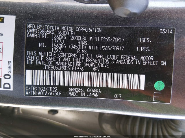 Toyota 4RUNNER SR5 2014 JTEBU5JRXE5181976 Image 9