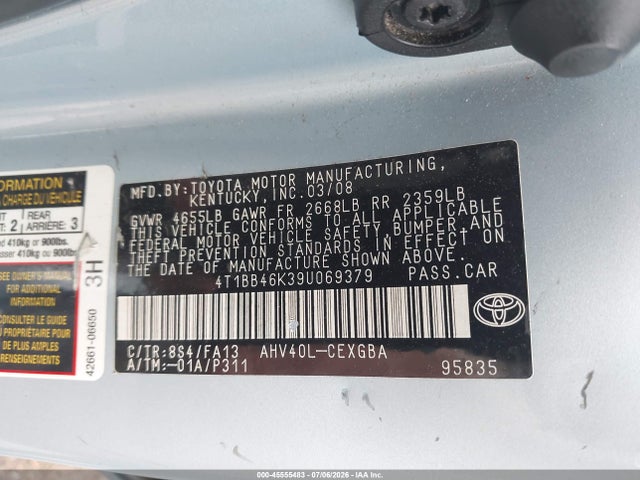 Aukcja sprzedaży 2009 Toyota Camry Hybrid, vin: 4T1BB46K39U069379, numer aukcji: 45555483