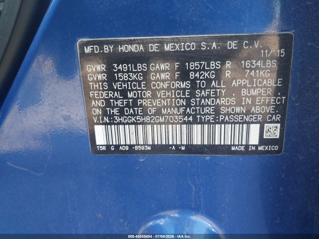 3HGGK5H82GM703544 Honda Fit Ex-l