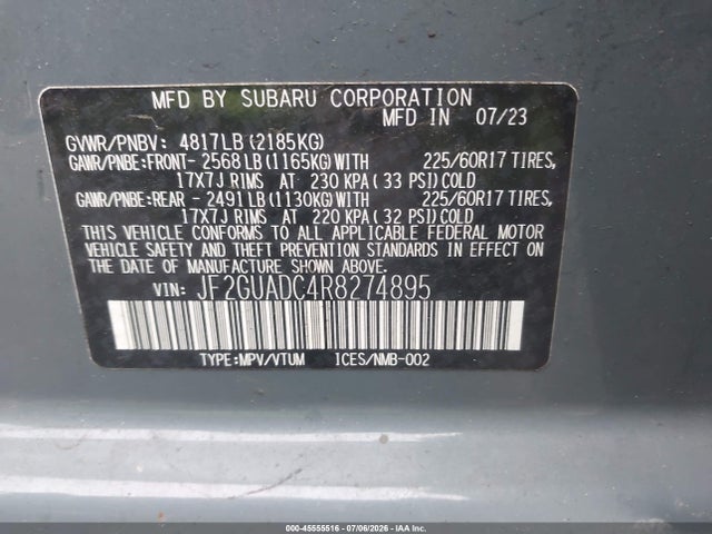 2024 Subaru Crosstrek Premium მანქანა იყიდება აუქციონზე, vin: JF2GUADC4R8274895, აუქციონის ნომერი: 45555516
