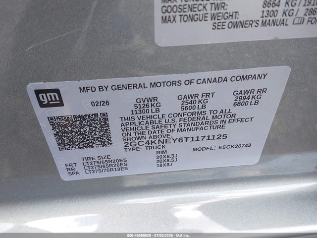 Aukcja sprzedaży 2026 Chevrolet Silverado 2500 Hd , Standard Bed, Lt, 4wd, vin: 2GC4KNEY6T1171125, numer aukcji: 45555529