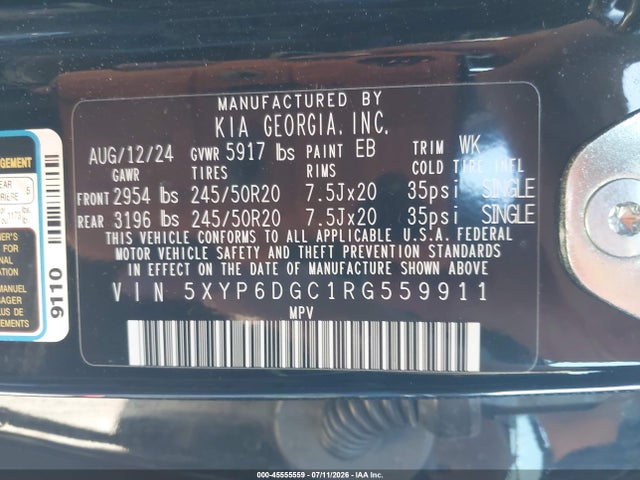 2024 Kia Telluride S მანქანა იყიდება აუქციონზე, vin: 5XYP6DGC1RG559911, აუქციონის ნომერი: 45555559