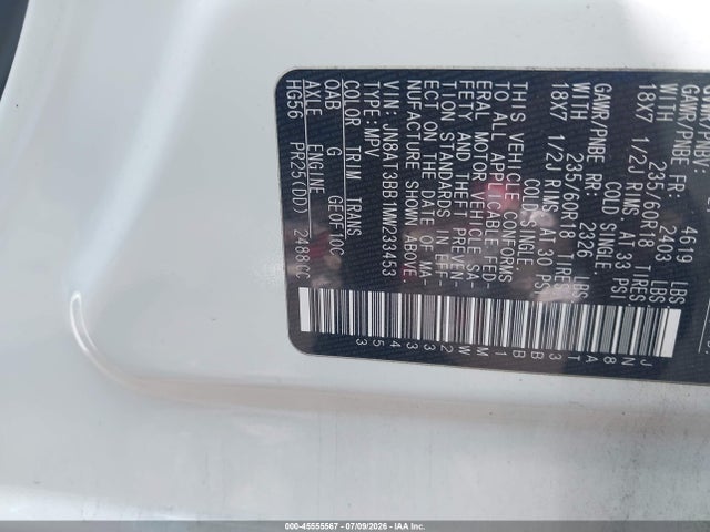 JN8AT3BB1MW233453 Nissan Rogue Sv Intelligent Awd
