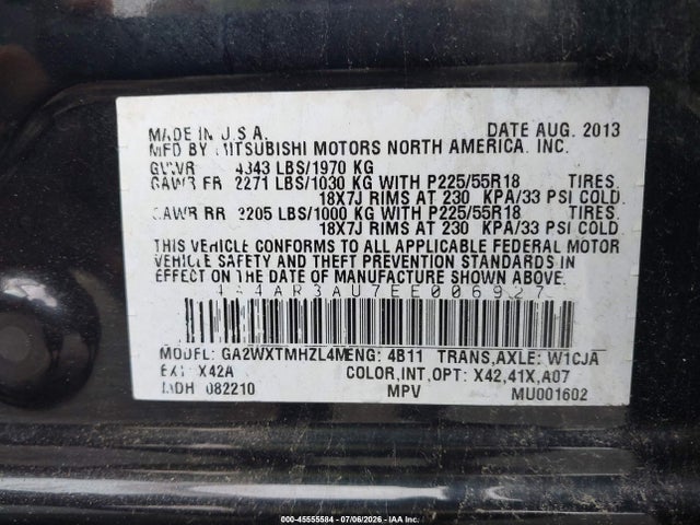 Продаж на аукціоні авто 2014 Mitsubishi Outlander Sport Es, vin: 4A4AR3AU7EE006927, номер лоту: 45555584