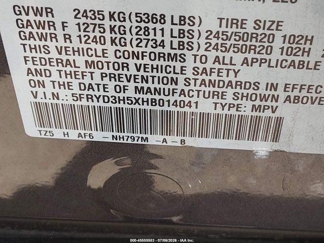 Aukcja sprzedaży 2017 Acura Mdx Technology Package, vin: 5FRYD3H5XHB014041, numer aukcji: 45555583