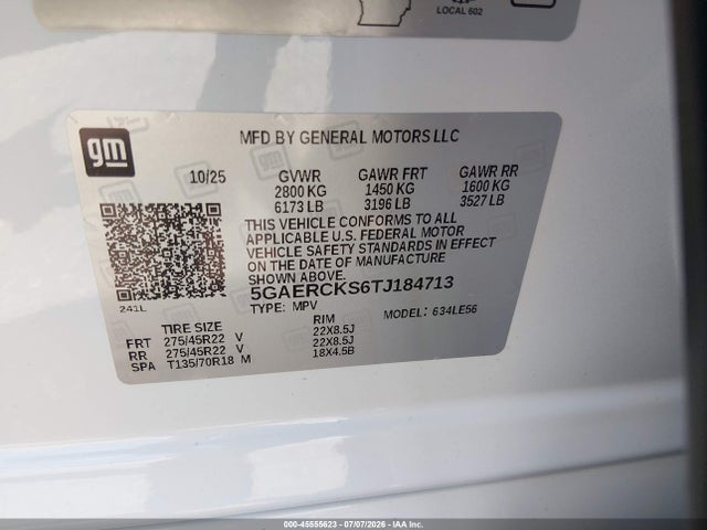 Aukcja sprzedaży 2026 Buick Enclave Avenir Fwd, vin: 5GAERCKS6TJ184713, numer aukcji: 45555623