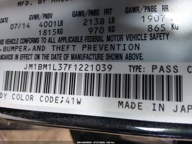 Aukcja sprzedaży 2015 Mazda Mazda3 S Touring, vin: JM1BM1L37F1221039, numer aukcji: 45555639