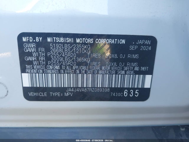 2024 Mitsubishi Outlander Se 2.5 S-awc/se Black Edition S-awc/se Black Edition W/pano Roof S-awc/se Ralliart S-awc მანქანა იყიდება აუქციონზე, vin: JA4J4VA87RZ089398, აუქციონის ნომერი: 45555646