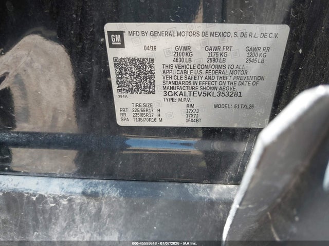 2019 Gmc Terrain Sle მანქანა იყიდება აუქციონზე, vin: 3GKALTEV5KL353281, აუქციონის ნომერი: 45555648