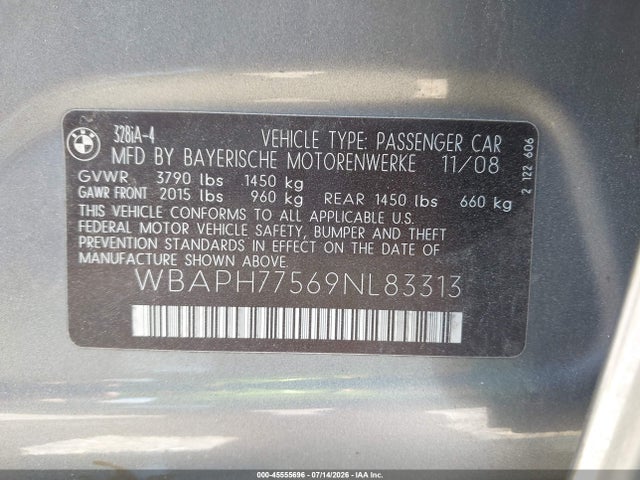 Продаж на аукціоні авто 2009 Bmw 328i, vin: WBAPH77569NL83313, номер лоту: 45555696
