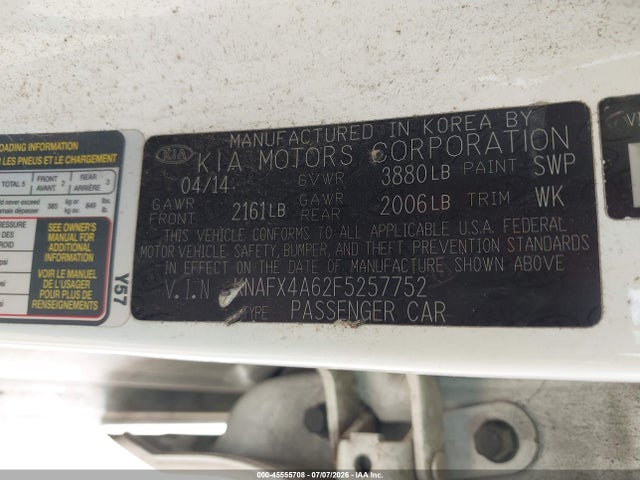 Aukcja sprzedaży 2015 Kia Forte Lx, vin: KNAFX4A62F5257752, numer aukcji: 45555708