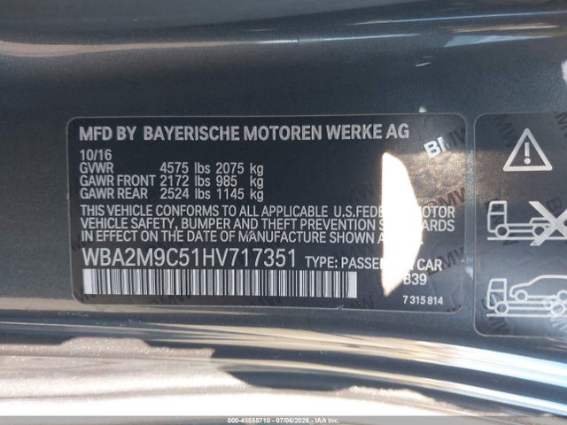 45555710 :رقم المزاد ، WBA2M9C51HV717351 vin ، 2017 Bmw 230i Xdrive مزاد بيع