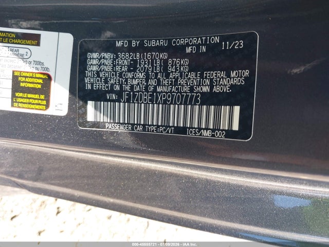 Aukcja sprzedaży 2023 Subaru Brz Limited, vin: JF1ZDBE1XP9707773, numer aukcji: 45555721