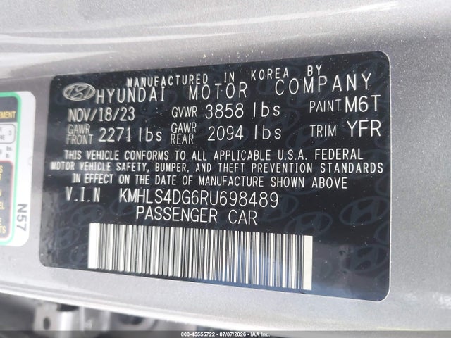Продажа на аукционе авто 2024 Hyundai Elantra Sel, vin: KMHLS4DG6RU698489, номер лота: 45555722