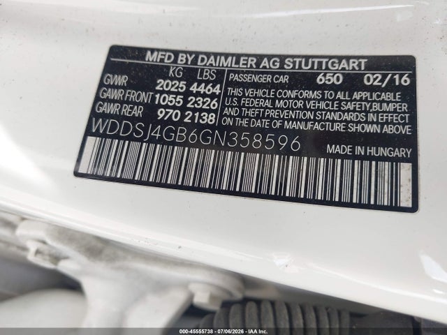 Продаж на аукціоні авто 2016 Mercedes-benz Cla 250 4matic, vin: WDDSJ4GB6GN358596, номер лоту: 45555738