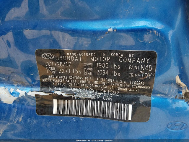 Продаж на аукціоні авто 2018 Hyundai Ioniq Hybrid Blue, vin: KMHC65LCXJU061392, номер лоту: 45555781