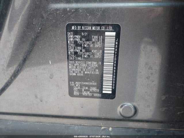 JN8AY2DA6N9390900 Nissan Armada Platinum 2wd