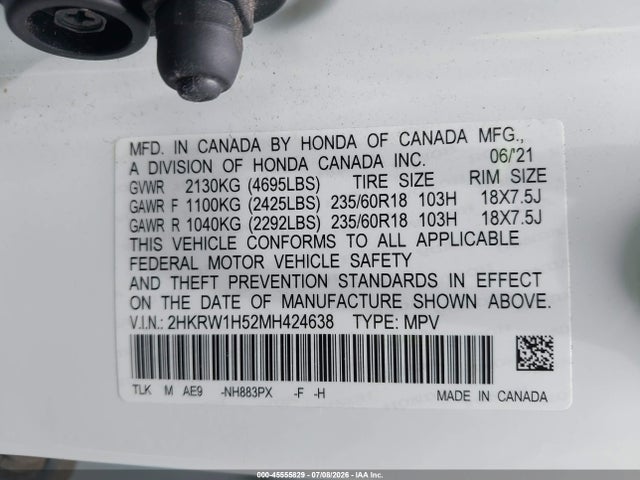 2HKRW1H52MH424638 Honda Cr-v 2wd Ex