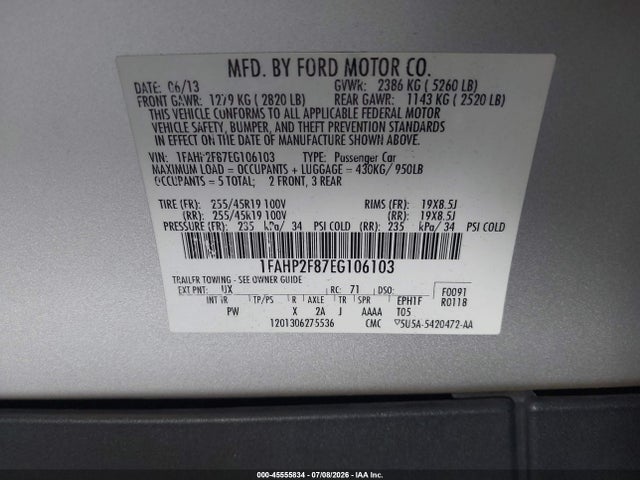 Aukcja sprzedaży 2014 Ford Taurus Limited, vin: 1FAHP2F87EG106103, numer aukcji: 45555834