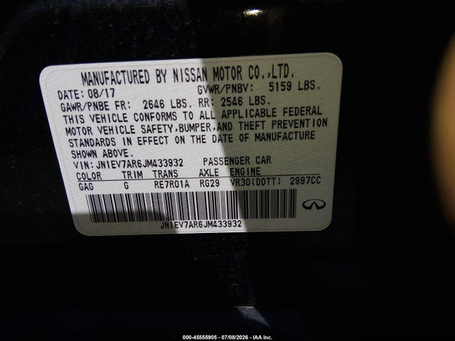 JN1EV7AR6JM433932 Infiniti Q50 3.0t Luxe