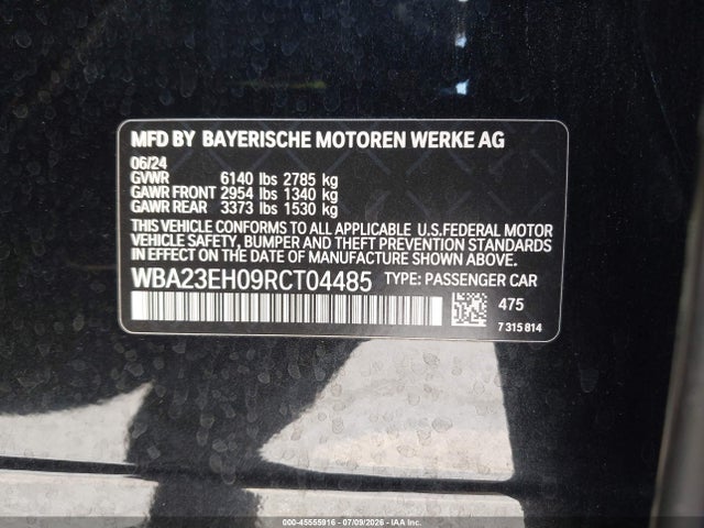 Продаж на аукціоні авто 2024 Bmw 740i, vin: WBA23EH09RCT04485, номер лоту: 45555916