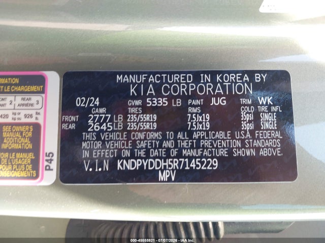 Aukcja sprzedaży 2024 Kia Sportage Plug-in Hybrid X-line, vin: KNDPYDDH5R7145229, numer aukcji: 45555921