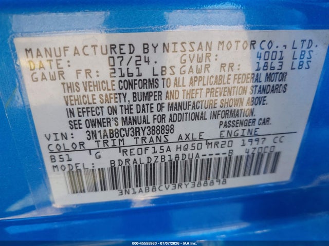Aukcja sprzedaży 2024 Nissan Sentra Sv Xtronic Cvt, vin: 3N1AB8CV3RY388898, numer aukcji: 45555960