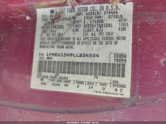 Aukcja sprzedaży 1990 Ford Bronco U100, vin: 1FMEU15H9LLB34504, numer aukcji: 45555978