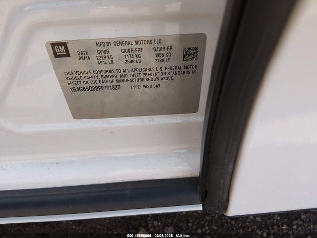 45556006 :رقم المزاد ، 1G4GB5G38FF171327 vin ، 2015 Buick Lacrosse Leather مزاد بيع