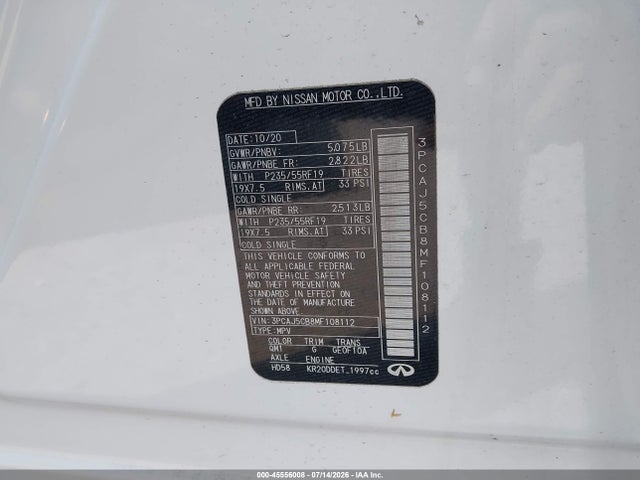 2021 Infiniti Qx50 Essential Awd მანქანა იყიდება აუქციონზე, vin: 3PCAJ5CB8MF108112, აუქციონის ნომერი: 45556008